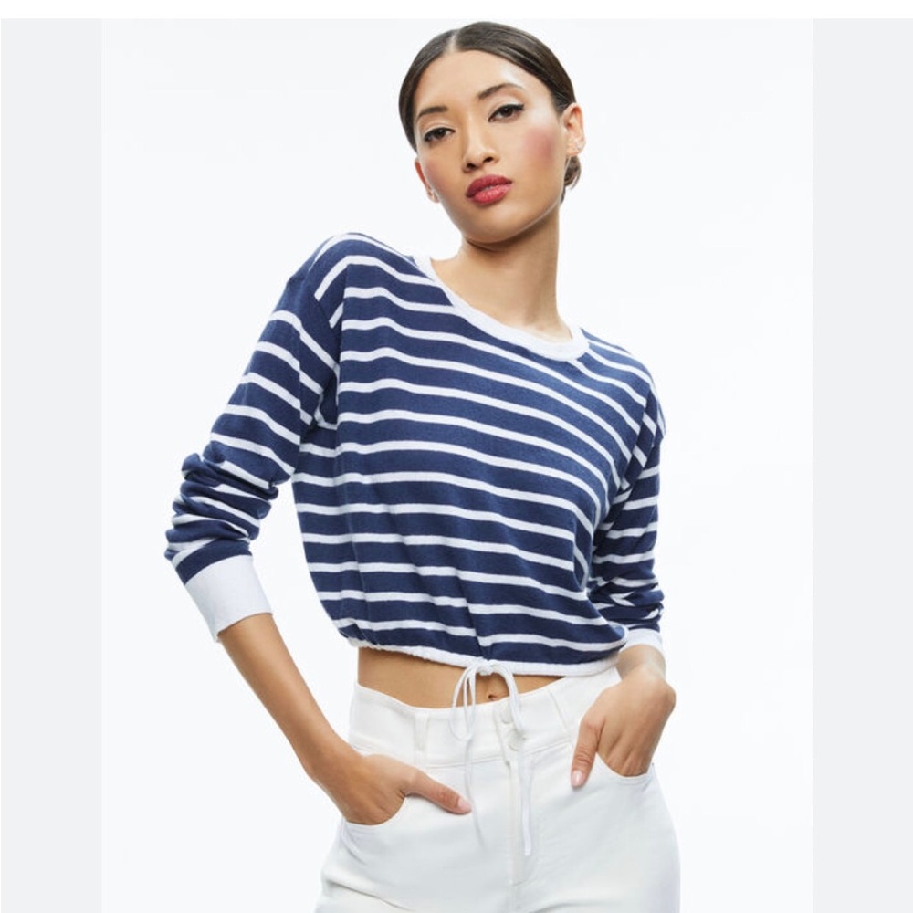 $330 ALICE & OLIVIA LINEN BLEND BERNETTA TOP MEDIUM